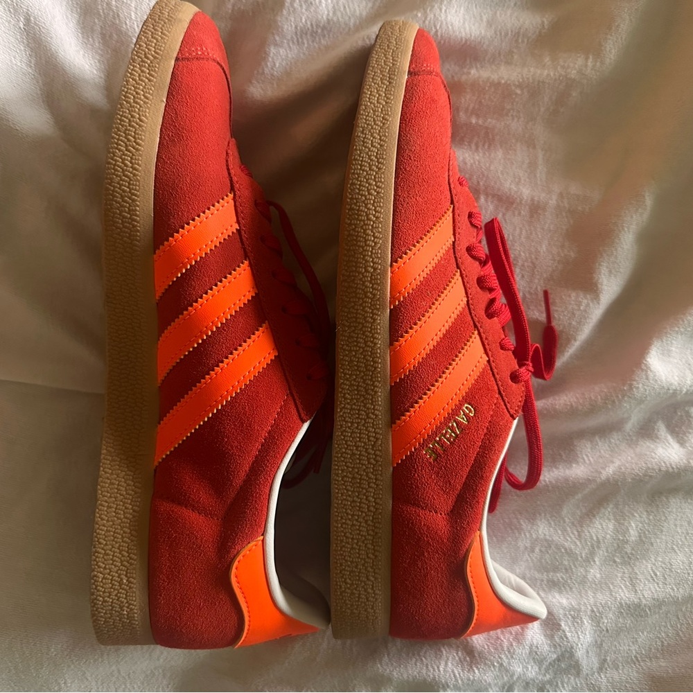Adidas Gazelle • Red Orange Suede • Gum Sole